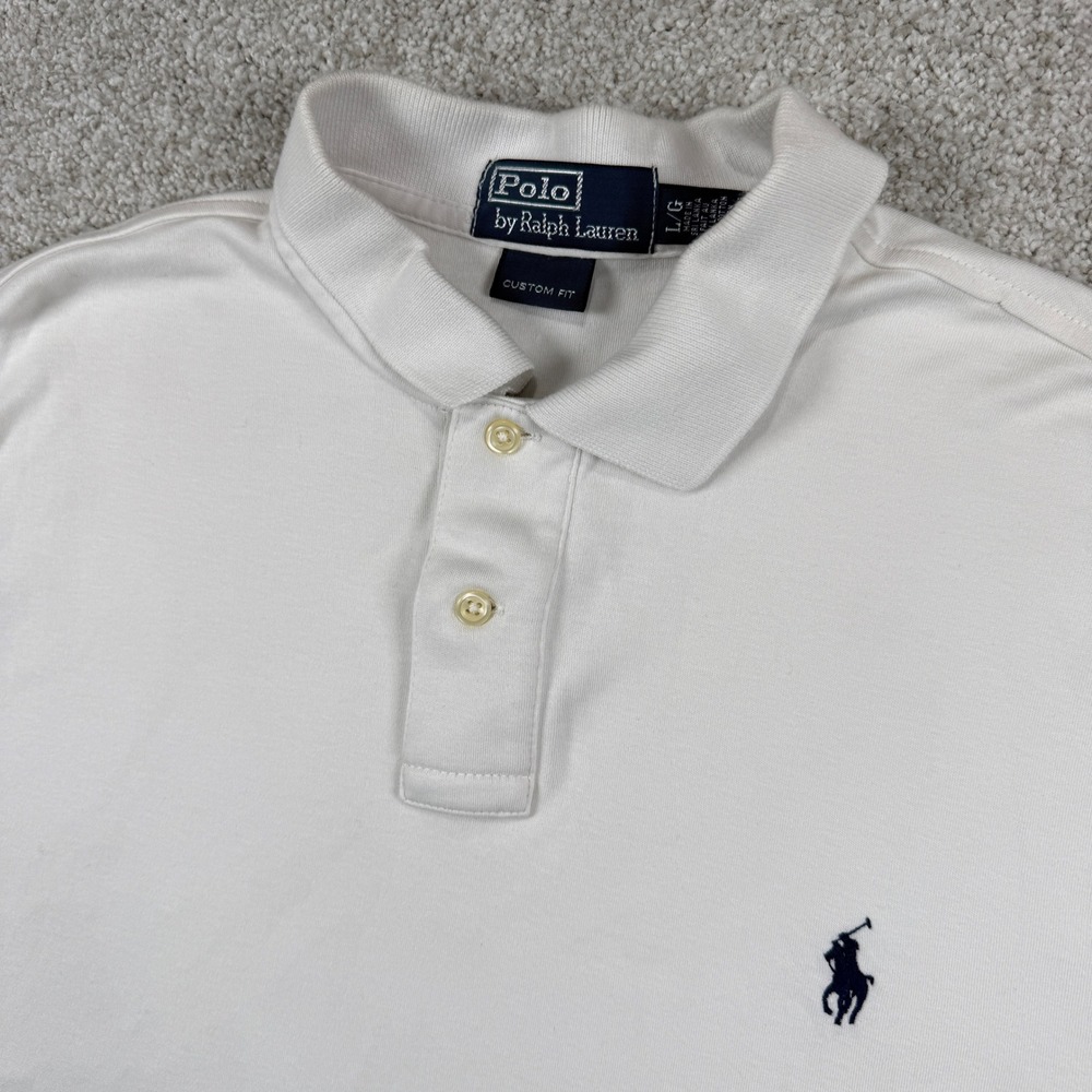 Polo Ralph Lauren Polo Shirt Men L Cream Custom Fit Short Sleeve Pony Logo